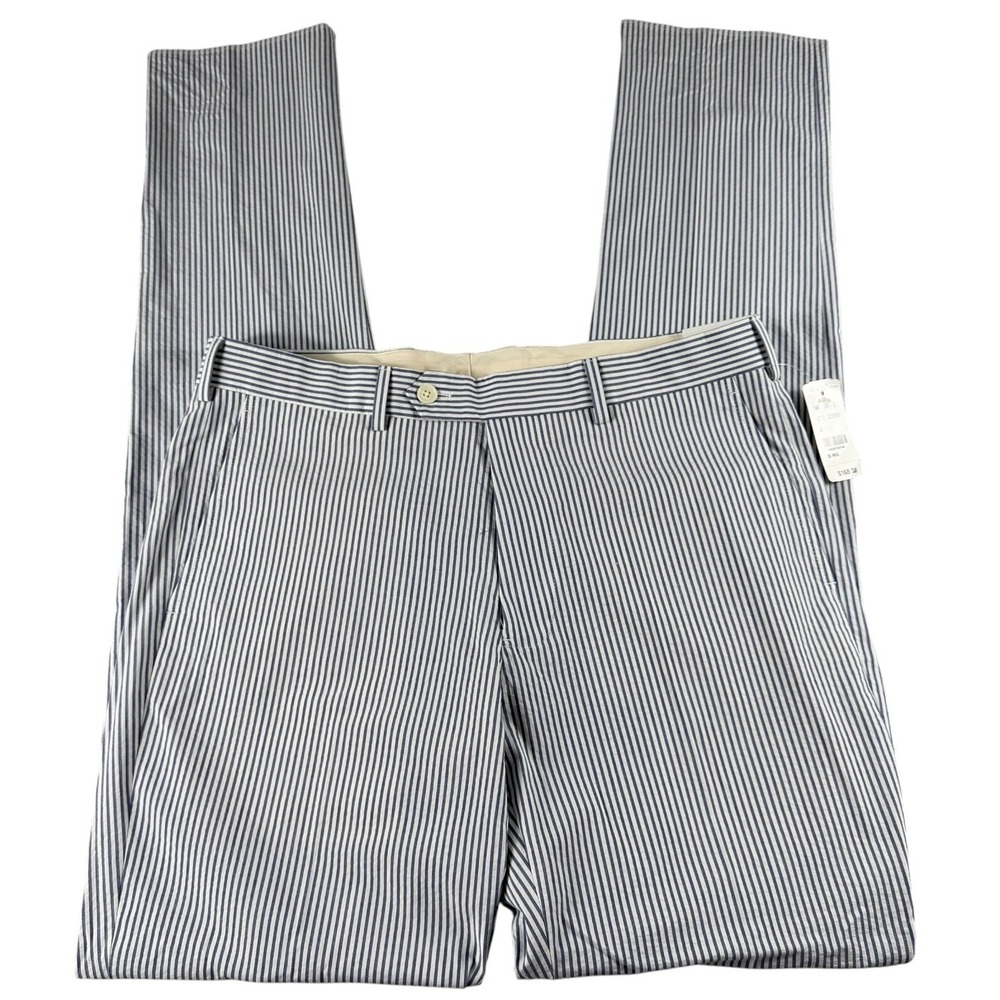 Brooks Brothers Milano Fit Seersucker Striped Pants Mens 35 Blue White New
